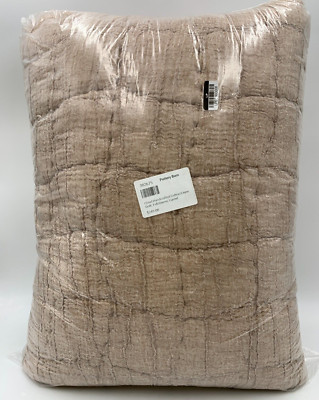 Pottery Barn Cloud Handcrafted Cotton Linen Quilt Full Queen Camel Brown #Z1116