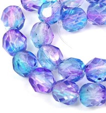25 Firepolish Czech glass Faceted Round Beads Dual Coated - Teal/Fuchsia 6mm