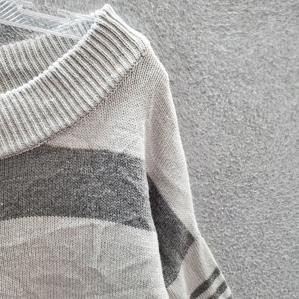 Lucky Brand Women Sweater Medium Gray Striped Boat Neck Pullover Long Sleeve - Image 3 of 4