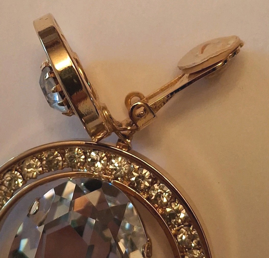 Vintage Statement Dangle Clear Rhinestone Gold To… - image 4