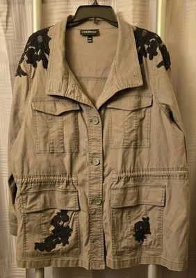 Lane Bryant Womens Utility Jacket 22/24 Button Collared Shacket Olive Green