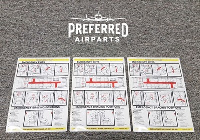 Lot of 3 New Beechcraft Super King Air 200 Passenger Briefing Cards pn 98-38105B