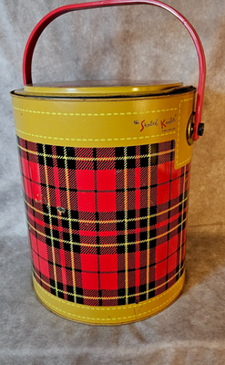 Vtg Hamilton Skotch Kooler 4 Gal Black Red Plaid Metal Picnic