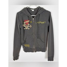 Vintage Ed Hardy Zip Up Hoodie Size Medium Love Kills Slowly Y2K Rhinestone