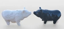 Vintage Black & White Ceramic Pigs Salt & Pepper Shaker Set 