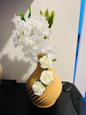 Spiral Flow Vase aus PLA, 3D Druck, beige inkl. Dekoration