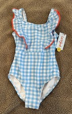 Cat  Jack Kids 1 Piece Checked Swimsuit Blue White Peach S 6/7