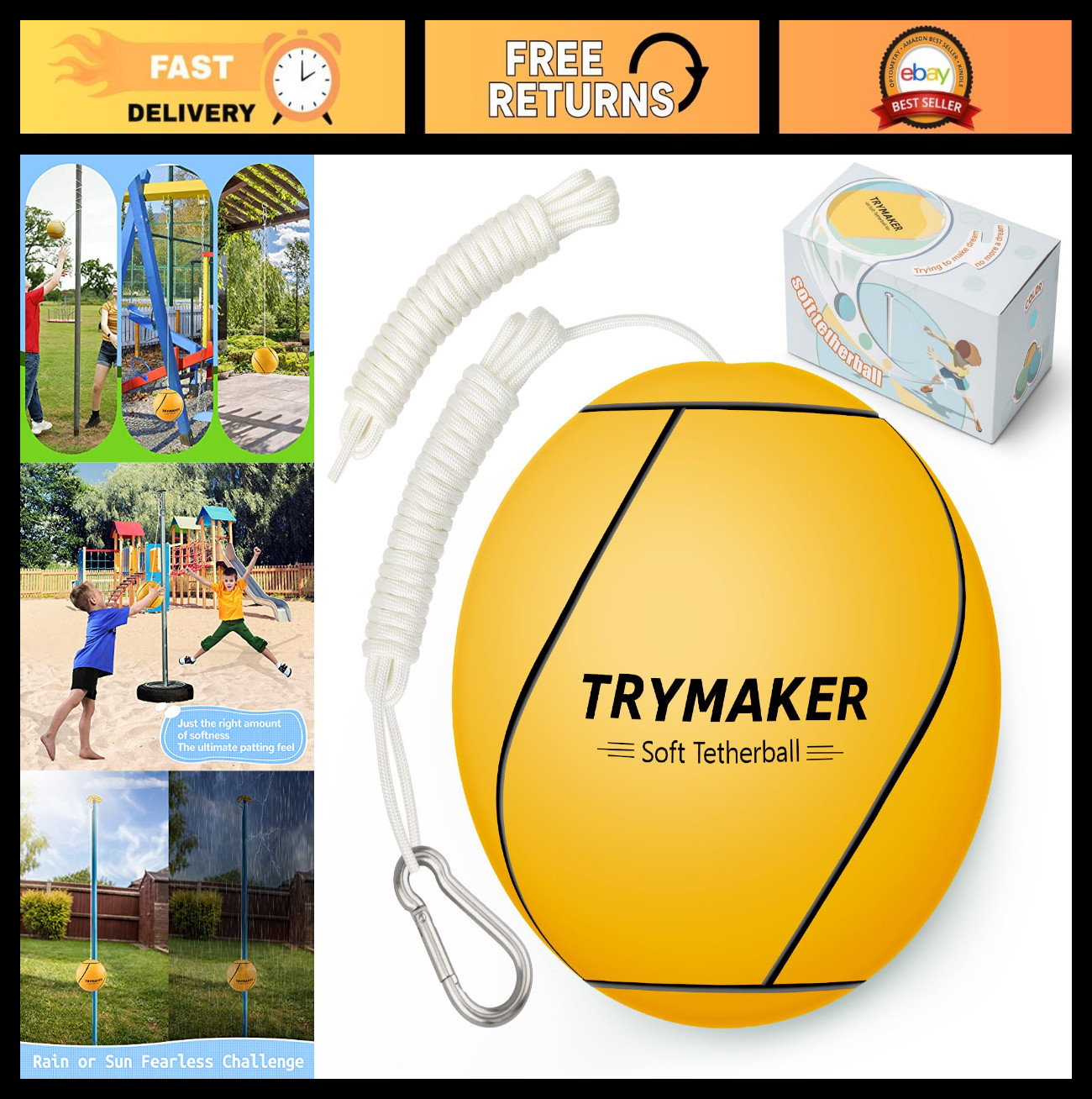 Tetherball Set with Rope - Replacement Tether Balls for Kids & Adults, Outdoor F