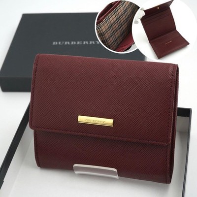 Burberry Mini Wallet Folding Nova Check Bordeaux [Unused/EXC] ship From JAPAN