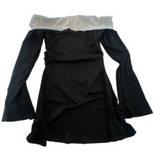 Shein Black Off Shoulder Bell Sleeve Mini Dress White Contrast Size M party