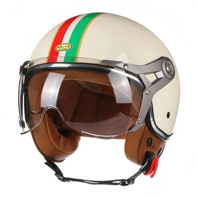 Casque de moto - Rétro, Vintage, Scooter, Casque jet 3/4 avec visière - Photo 1/4