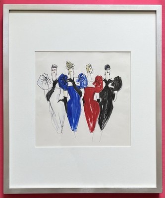 Original Hand-painted Fashion Sketch, framed (21x25)