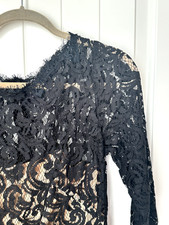 TADASHI SHOJI BLACK LACE NUDE LACE STRETCH MESH LONG SLEEVE BALL GOWN SIZE 12