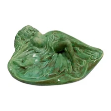 Vtg Holland Mold 2 Tone Green Ceramic Risque Woman Cigar Ashtray, Trinket, Keys