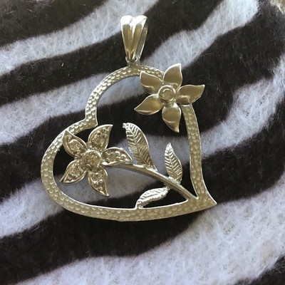 14k Weißgold Herz Anhänger 