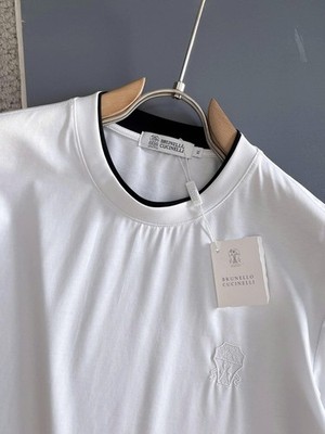 Brunello Cucinelli Men s White Polo Shirt Embroidered Logo Short  size XL
