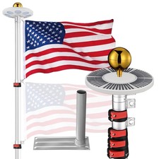 25Ft Aluminum Telescopic Flag Pole Kit w/ Solar Light & Tire Mount Base Tailgate
