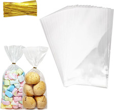 100pcs Cellophane Treat Bags: 5 x11 Inch Clear Cellophane Bags for Treat Candy S