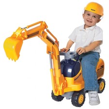 Kids Micro Excavator Ride On Digger Push Along Toy with Hard Hat Truck Fun