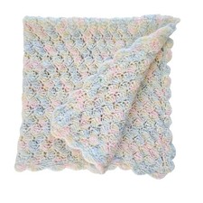 Handmade Crochet Baby Blanket Pastel Multicolor Soft Knit 30x33" Gift Nursery