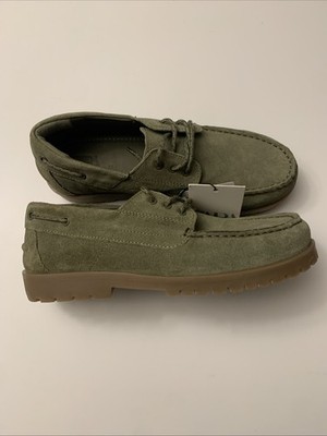 Zara Boys Shoes Size 3.5 Suede Moc Toe Green Lace Up Casual
