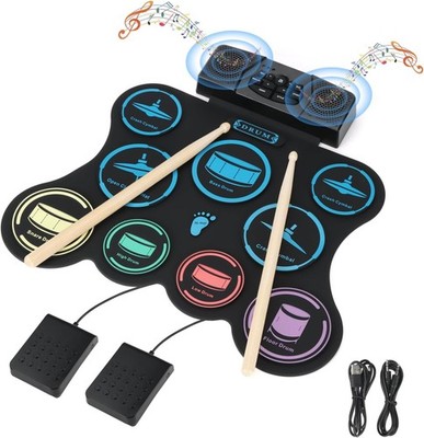 Electric Drum Set, 9 Pads Kids Roll-up 9 pad Dual Stereo Speakers 