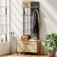 Homcom Garderobe Set, Garderobe Mit Spiegel, Haken, Schuhbank, Ablage Naturholz