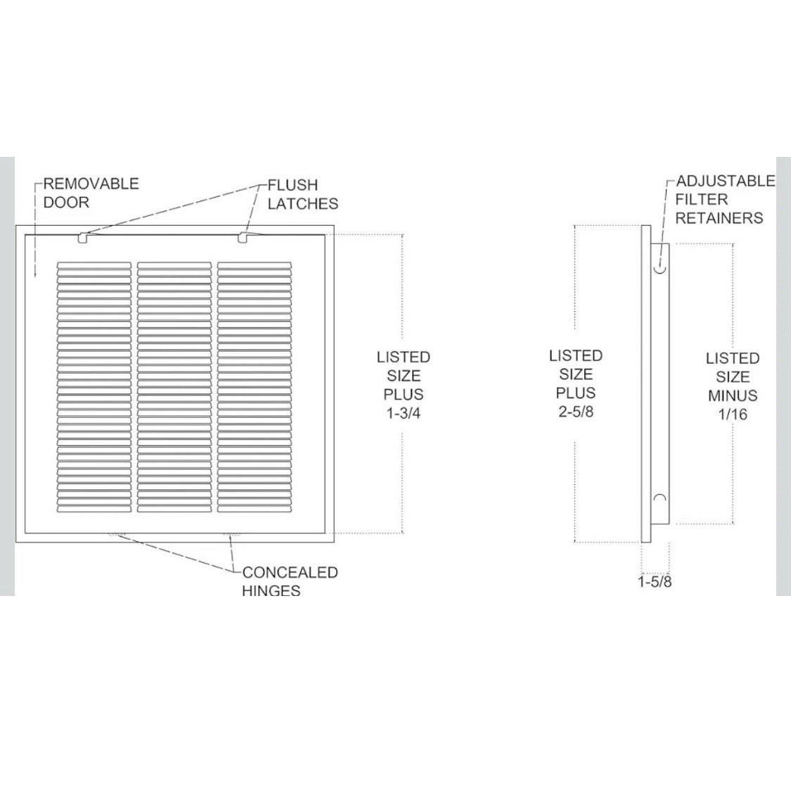 Handua 16x20 Duct Opening Steel Return Air  1” Filter Grille White