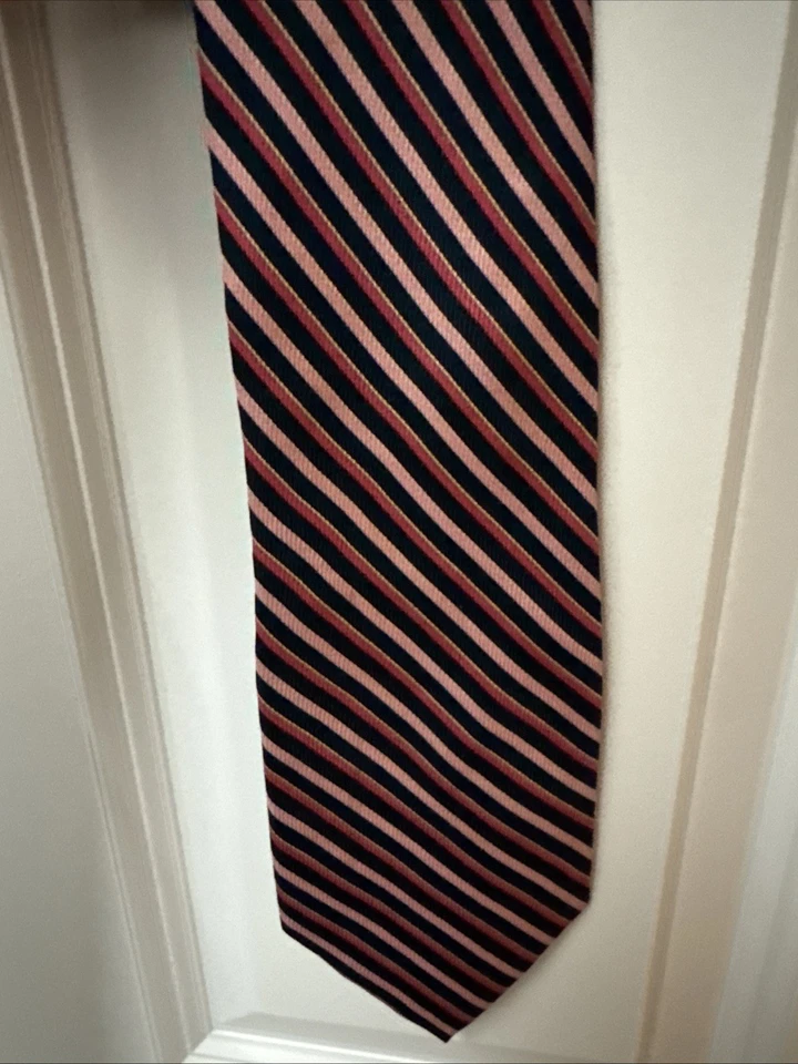 Gravata de seda masculina Nautica listra rosa azul marinho 3,5” largura clássica - Imagem 2 de 4