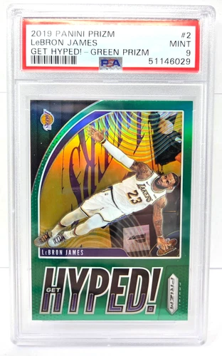 2019 Panini Prizm Get Hyped Green PRIZM LeBRON JAMES Basketball Card PSA 9 MINT