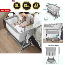 Baby Bedside Bassinet Portable Foldable Sleep Space Mesh Mattress Storage