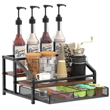 Coffee Syrup Organizer Rack 3-Tier Coffee Station Organizer for Countertop Co...