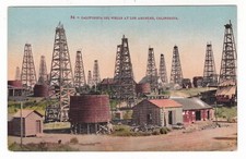 c1910 LOS ANGELES CALIFORNIA OIL WELLS STORAGE SHACK VINTAGE POSTCARD CA OLD !