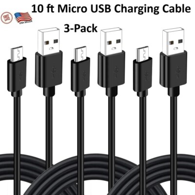 3-Pack 10 ft. Micro USB Charging Cable for PS4, XBOX 360, XBOX ONE Controller