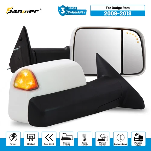 Painted White For 2009-2018 Ram Tow Mirrors Flip Up Power Heated LED Signal 2PCS