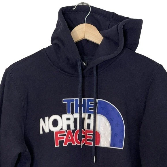 The North Face Red White Blue Patriotic Cutoff Hoodie Size M Navy Blue Textured