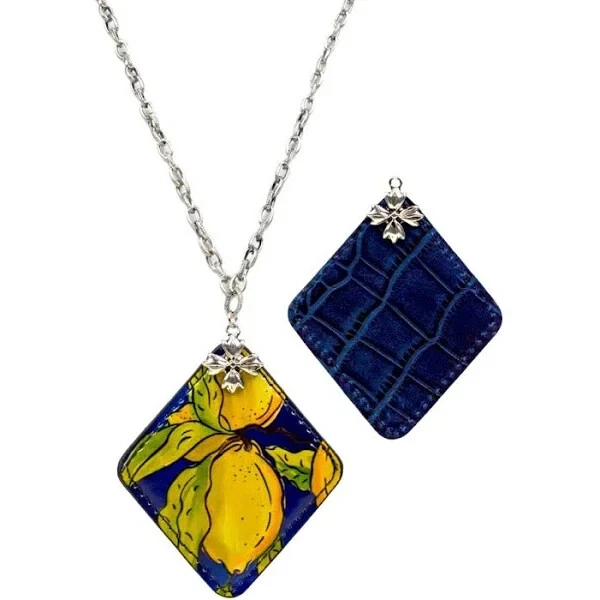 Patricia Nash The Abella Floret Reversible Rhombus Pendant Necklace Silver/Blue