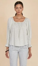 Hunter Bell Women’s Rosette Check Lucia Scoop Neck Blouse Top Size L NWT $315