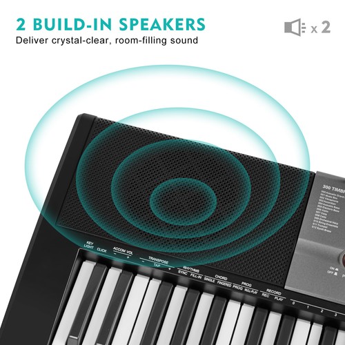 Teclado de piano eléctrico portátil iluminado de 61 teclas con banco, soporte, auriculares, micrófono - Imagen 6 de 23