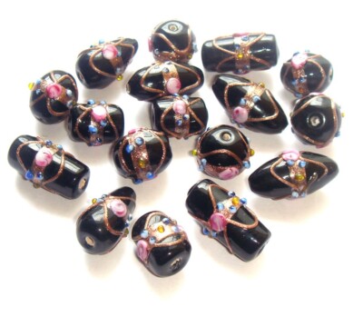 100pc Glass Beads, Beautiful Black Wedding Cake Beads, Handmade Glass lamp work
