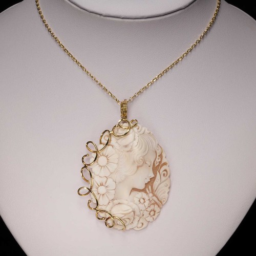Jugendstil Anhänger Gemme mit Kette 925/-Sterling Silber vergoldet 45cm - Bild 2 von 5