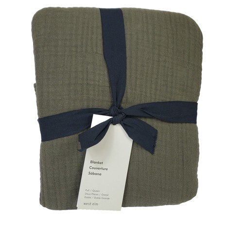 West Elm Dreamy Bliss Gauze Full/Queen Blanket "Dark Olive" NWT eBay