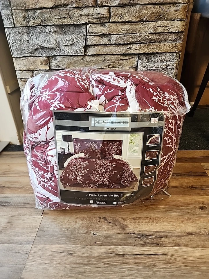 Двусторонний ансамбль кровати Foliage Collection из 6 предметов бордовый/белый - Изображение 2 из 4