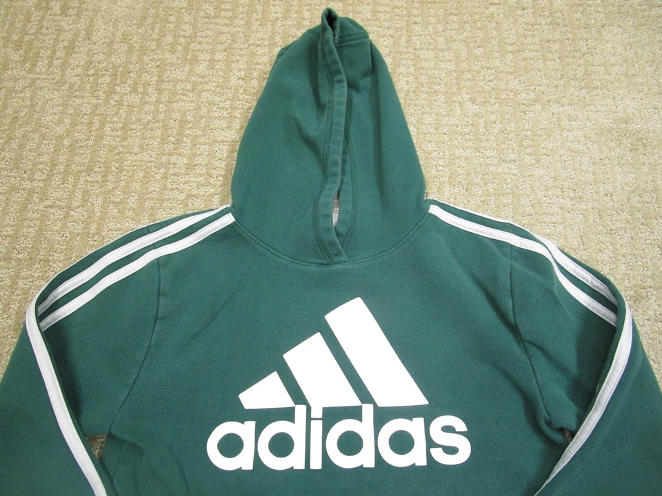 Moletom Adidas com capuz masculino verde médio juvenil infantil canguru bolso pulôver - Imagem 2 de 4