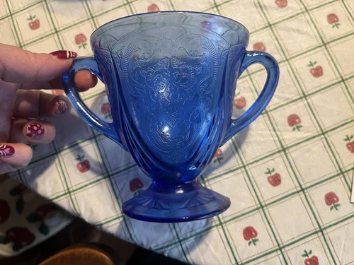 Vintage Cobalt Blue Royal Lace Depression  Glass Sugar Bowl