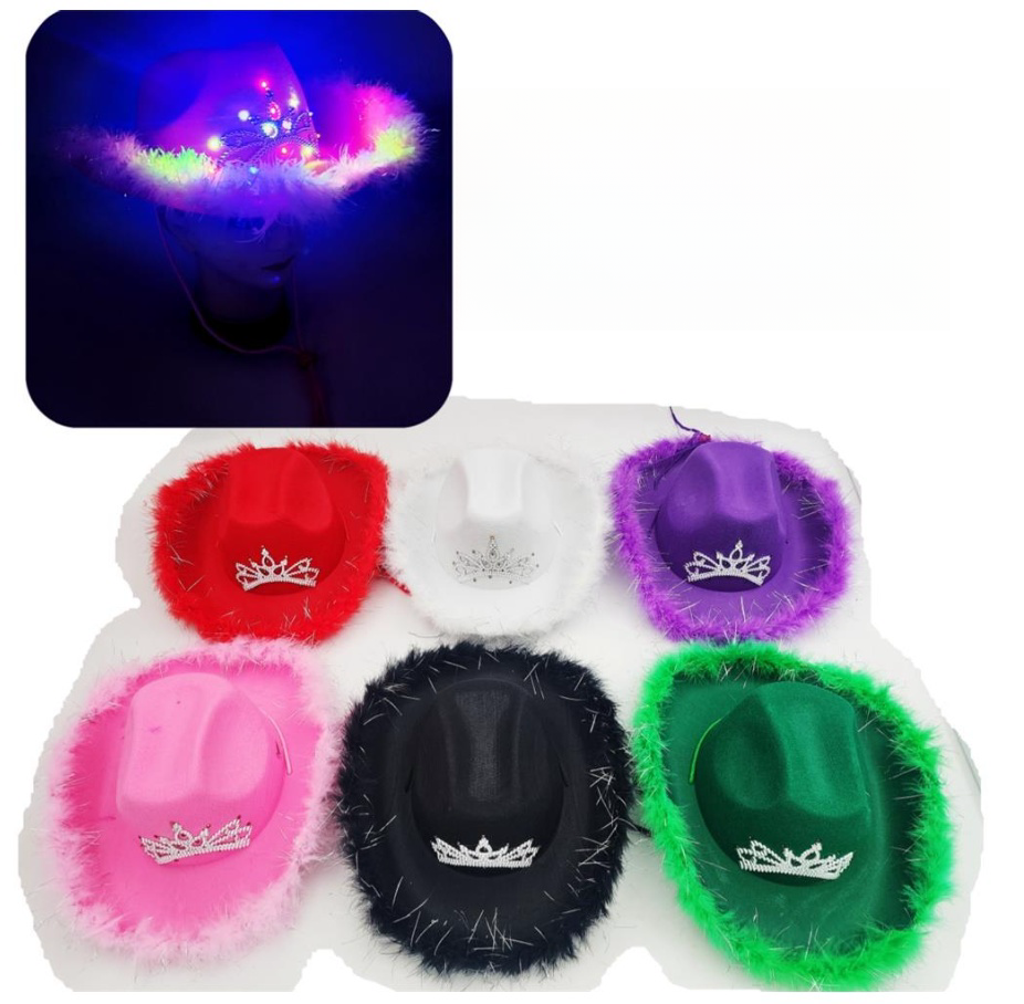 LED Light Up Bride Cowgirl Hat with Adjustable Chin Strap Amazon.com: Light Up Bride Cowboy Hat in White With El Wire  main image 2