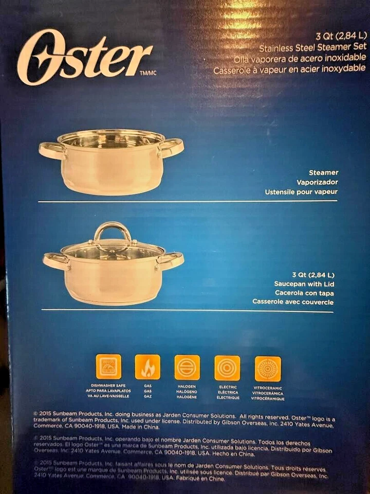 OSTER SANGERFIELD Vaporizador de Alimentos Juego de 3 Piezas Acero Inoxidable 3 cuartos 2.84L - Tarjeta de Garantía Foto 2 de 4