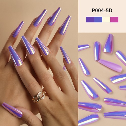 ✹Press On Nails Lange Blaue Herz-Sarg-Kunstnägel Ballerina Shiny Star Fake- ≌ - Bild 60 von 70