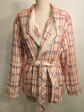 CHICO'S Striped Tweed Orange Blue Belted Jacket Size 2
