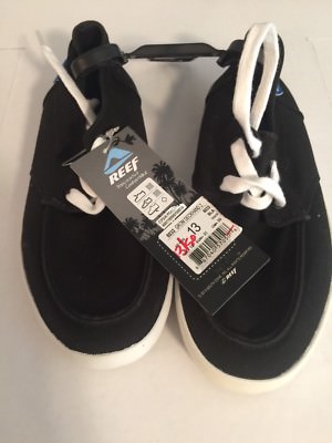 NEW REEF Kids' GROM Deckhand Black Lace-up Canvas Sneakers Size 13
